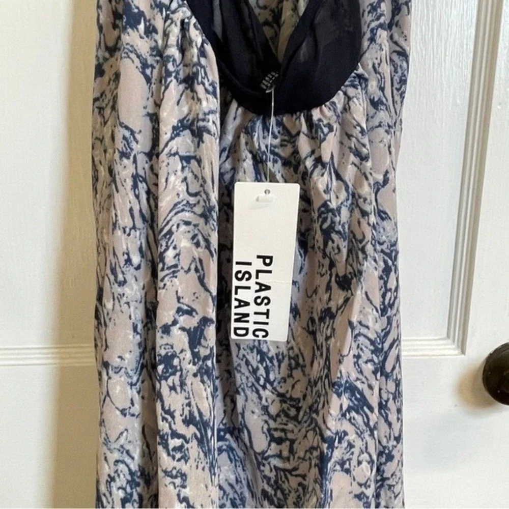 Plastic Island NWT Maxi Dress Marble Print Black Mesh Detail Size‎ Large